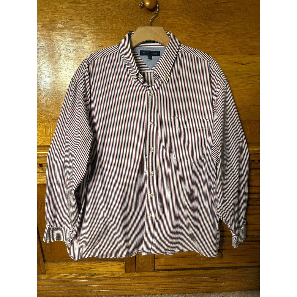 Tommy Hilfiger Y2K Regular Fit Striped Button Down Shirt Preppy Classic 17 34/35